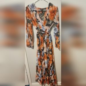 Floral Blue and Orange Long Sleeve Dress